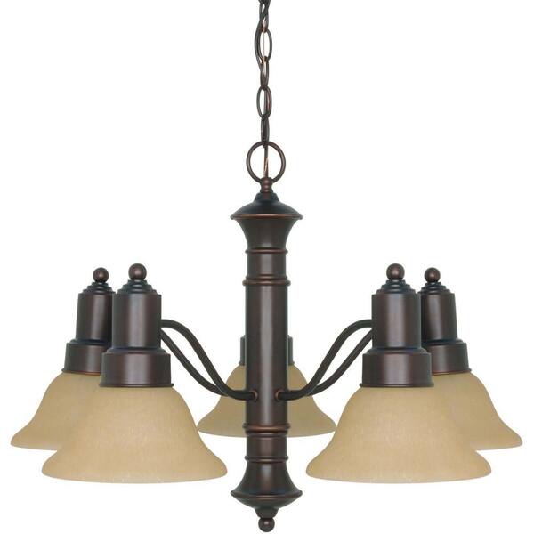 Glomar Koronis 5-Light Mahogany Bronze Chandelier with Champagne Linen Washed Glass