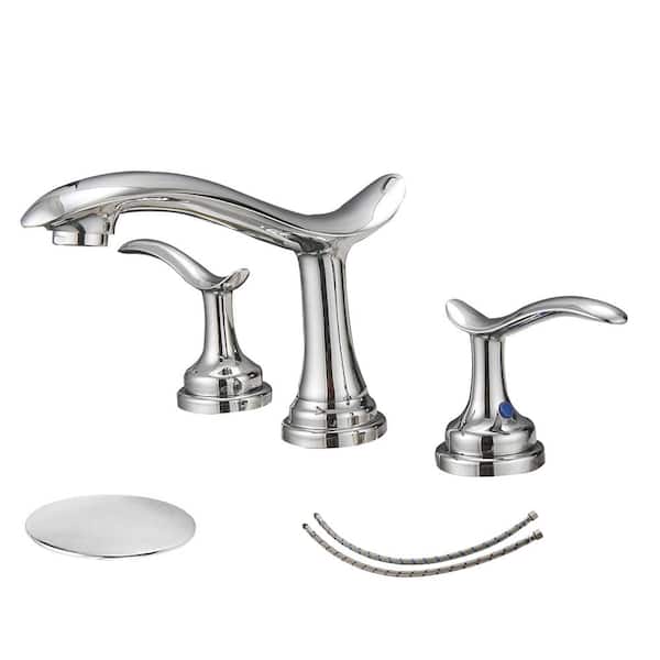 BWE 8 in. Waterfall Widespread 2-Handle Bathroom Faucet With Pop-up Drain Assembly in Spot Resist Polished Chrome