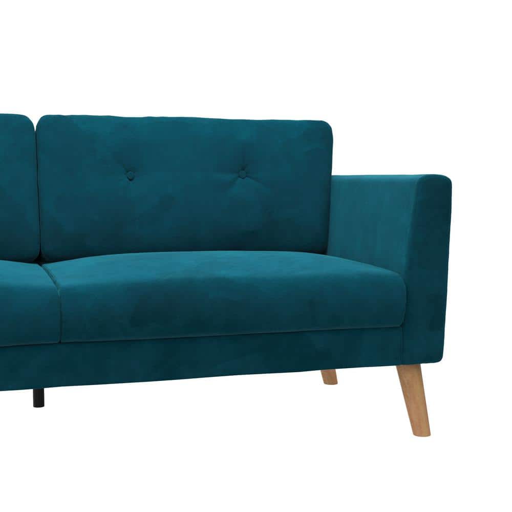 Mid-Century Boho Glam Blue Velvet Tufted Sofa