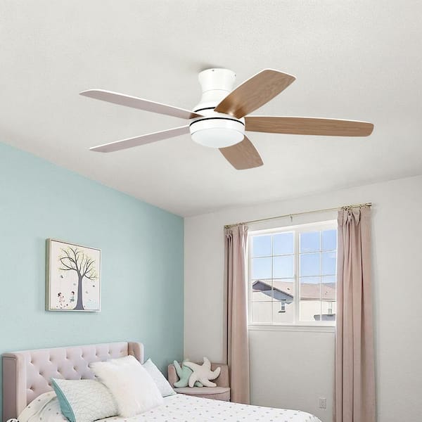LINJO 52 in. Smart Indoor White 5 Plywood Blades Flush Mount
