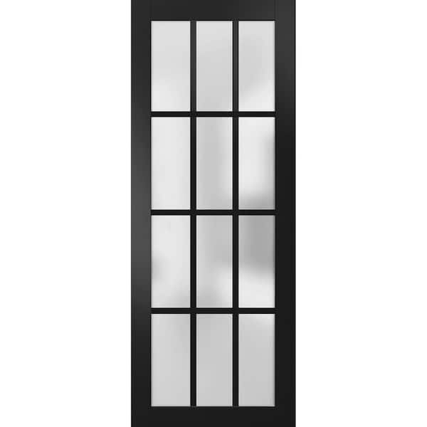30 in. x 80 in. Solid Wood Frosted Glass Black Matte Interior Door Slab