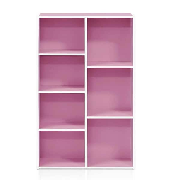41.7 in. H x 19.5 in. W x 9.4 in. D White/Pink Wood 7- Cube