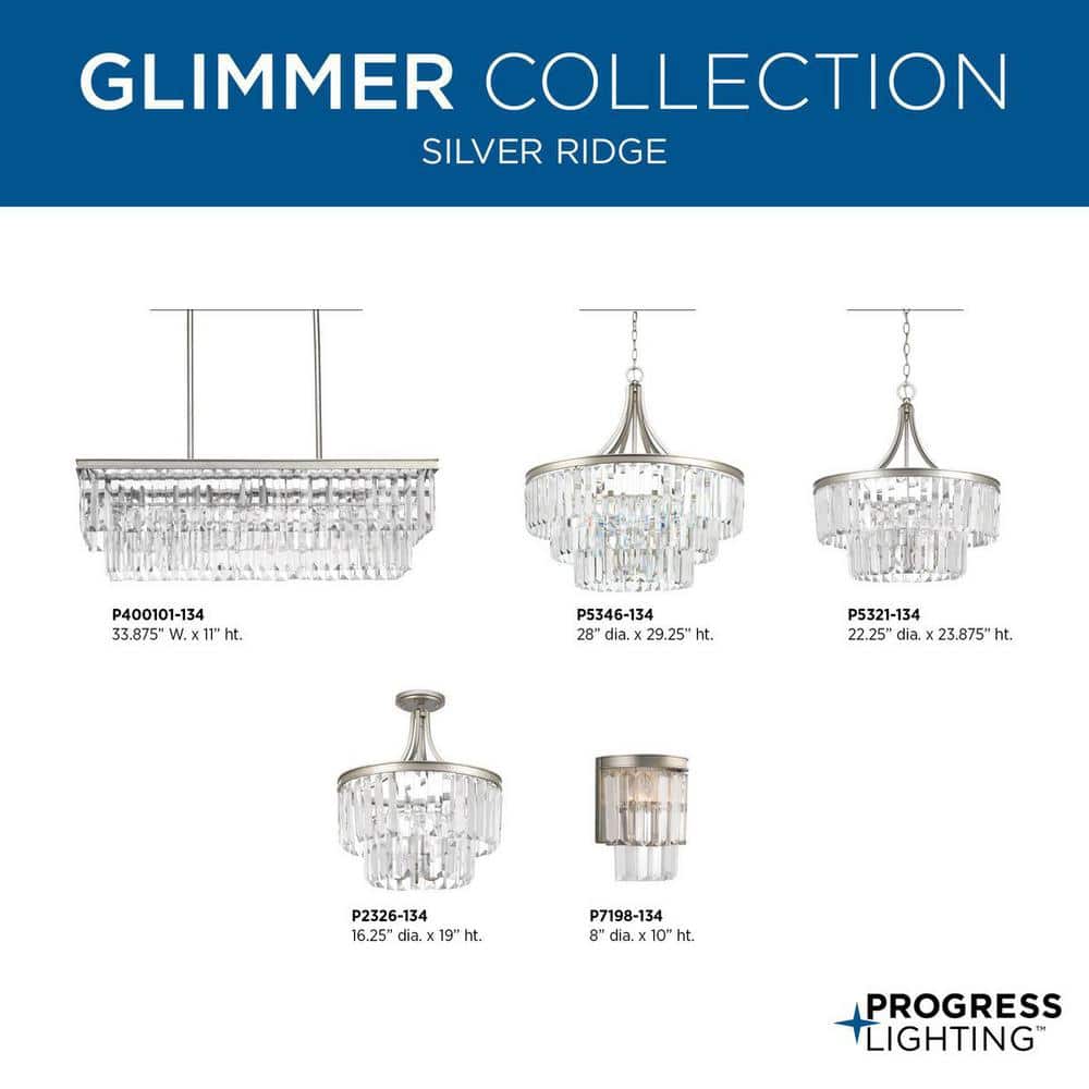 Glimmer Silver Ridge 3-Light Semi-Flush Pendant with Prismatic Glass