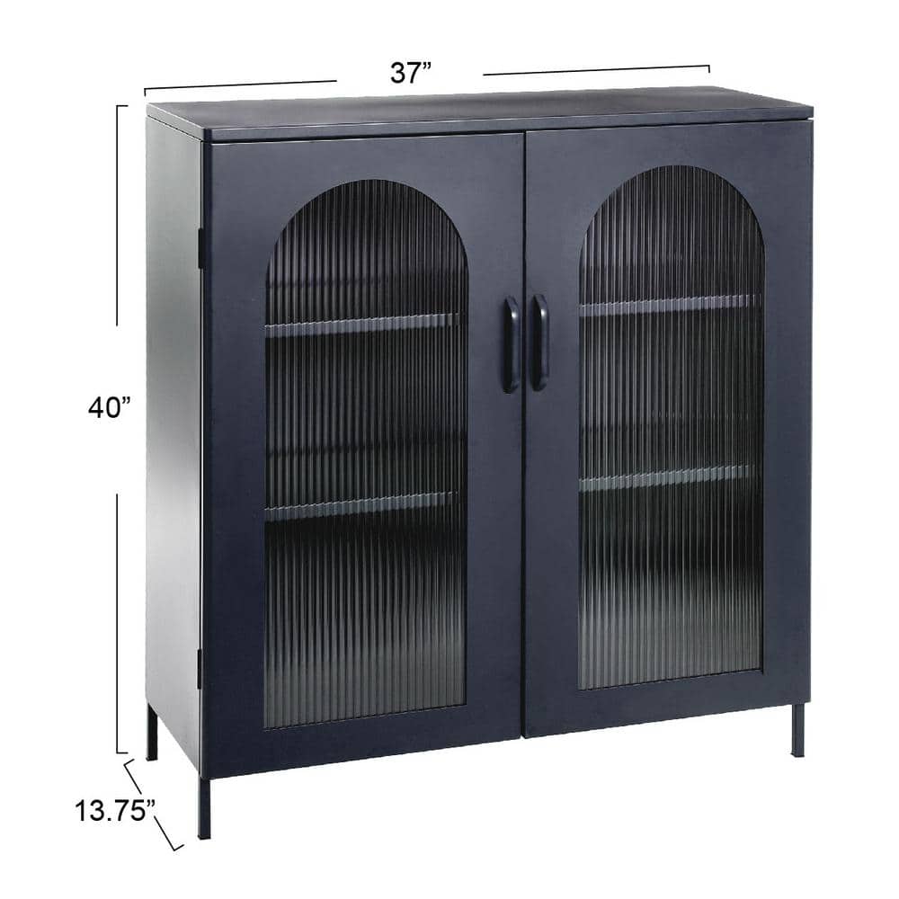 Solstice 40" Black Metal Accent Cabinet with Striated Glass Doors