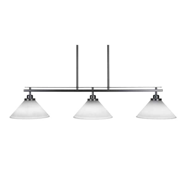 Unbranded Monroe 3-Light, Matte Black Billiard Light, Any room with 10 in. White Muslin Glass Shades no bulbs included