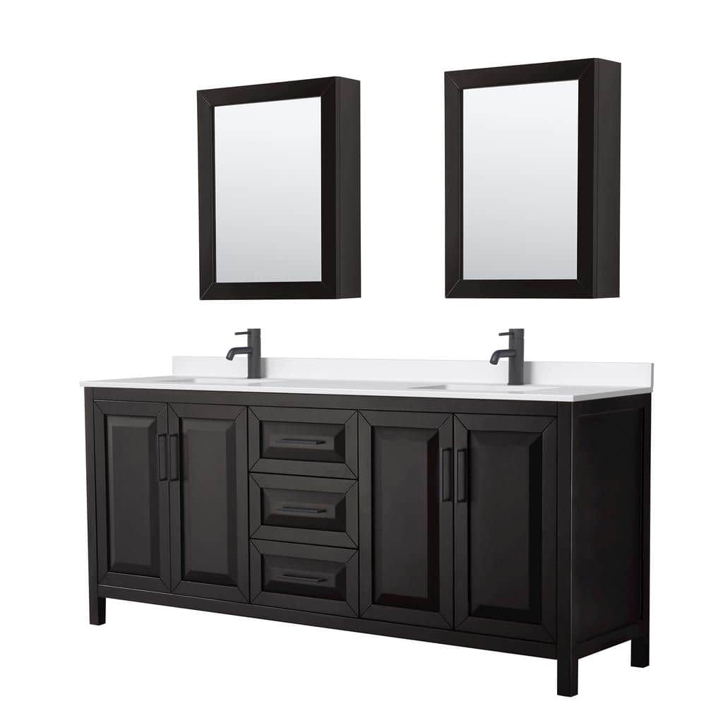 Daria 80 in. W x 22 in. D x 35.75 in. H Double Bath Vanity in Dark Espresso with White Quartz Top and Mirrors price history on PriceWatchPro