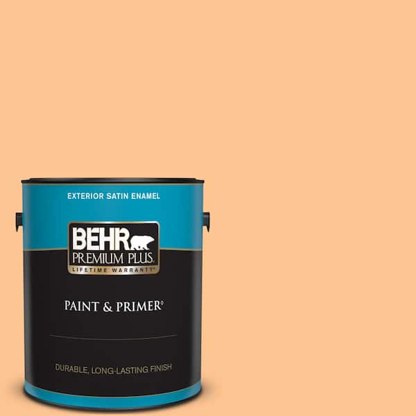 BEHR PREMIUM PLUS 1 gal. #P220-4 Dainty Apricot Satin Enamel Exterior Paint & Primer
