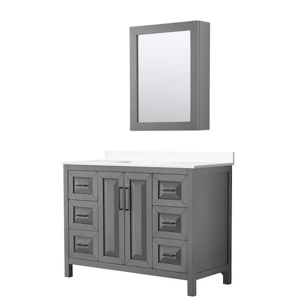 Wyndham Collection Daria 48 in. W x 22 in. D x 35.75 in. H Single Bath Vanity in Dark Gray with White Cultured Marble Top and Mirror