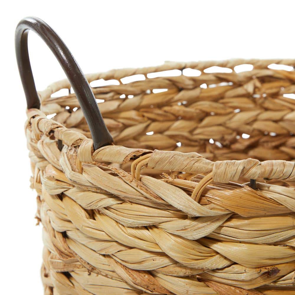 Brown Seagrass Oval Storage Baskets with Metal Handles, Set of 3