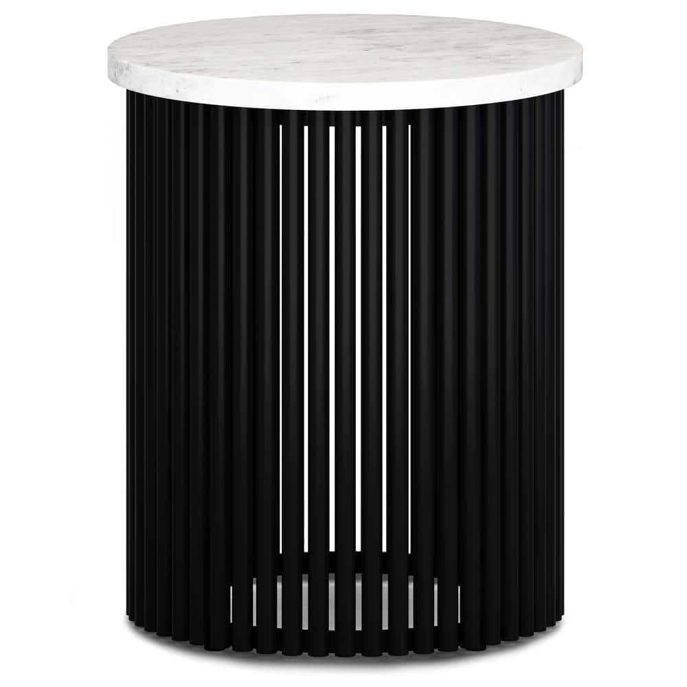 Demy 18'' White Marble and Black Metal Round Accent Table