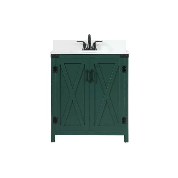Unbranded Simply Living 30 in. W x 19 in. D x 34 in. H Bath Vanity in Green with Ivory White Engineered Marble Top