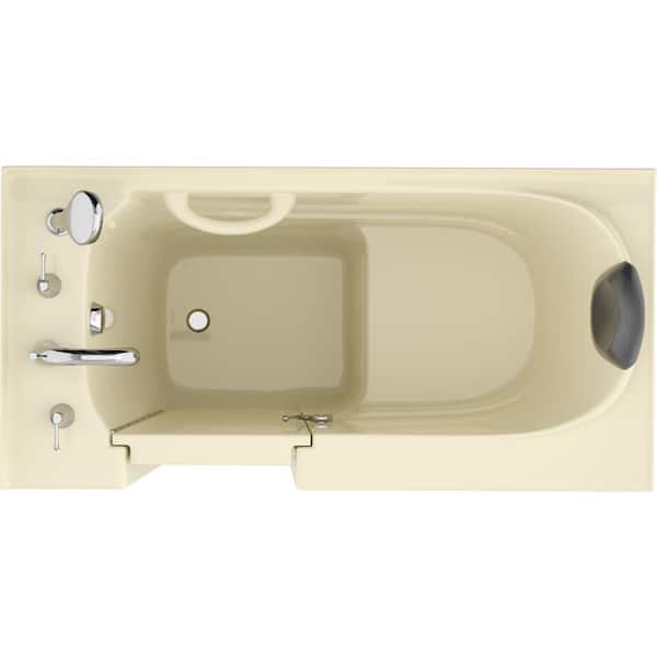 Safe Premier Series 26 in. L x 53 in. W Left Side Drain Soaker Bathtub in Biscuit with Fast Filling Faucet Set