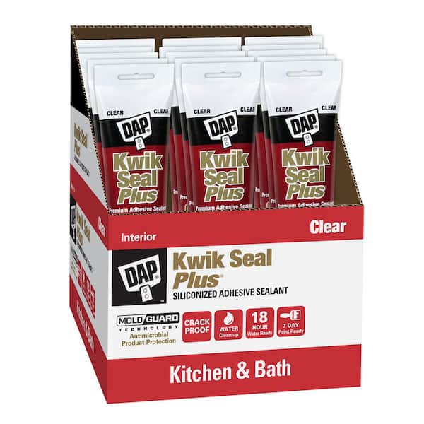 DAP Kwik Seal Plus 5.5 oz. Clear Premium Kitchen and Bath Siliconized Caulk (12-Pack)