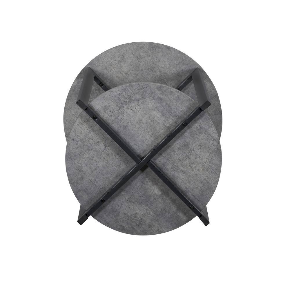Greystone Faux Concrete & Black Metal Round 2-Tier End Table