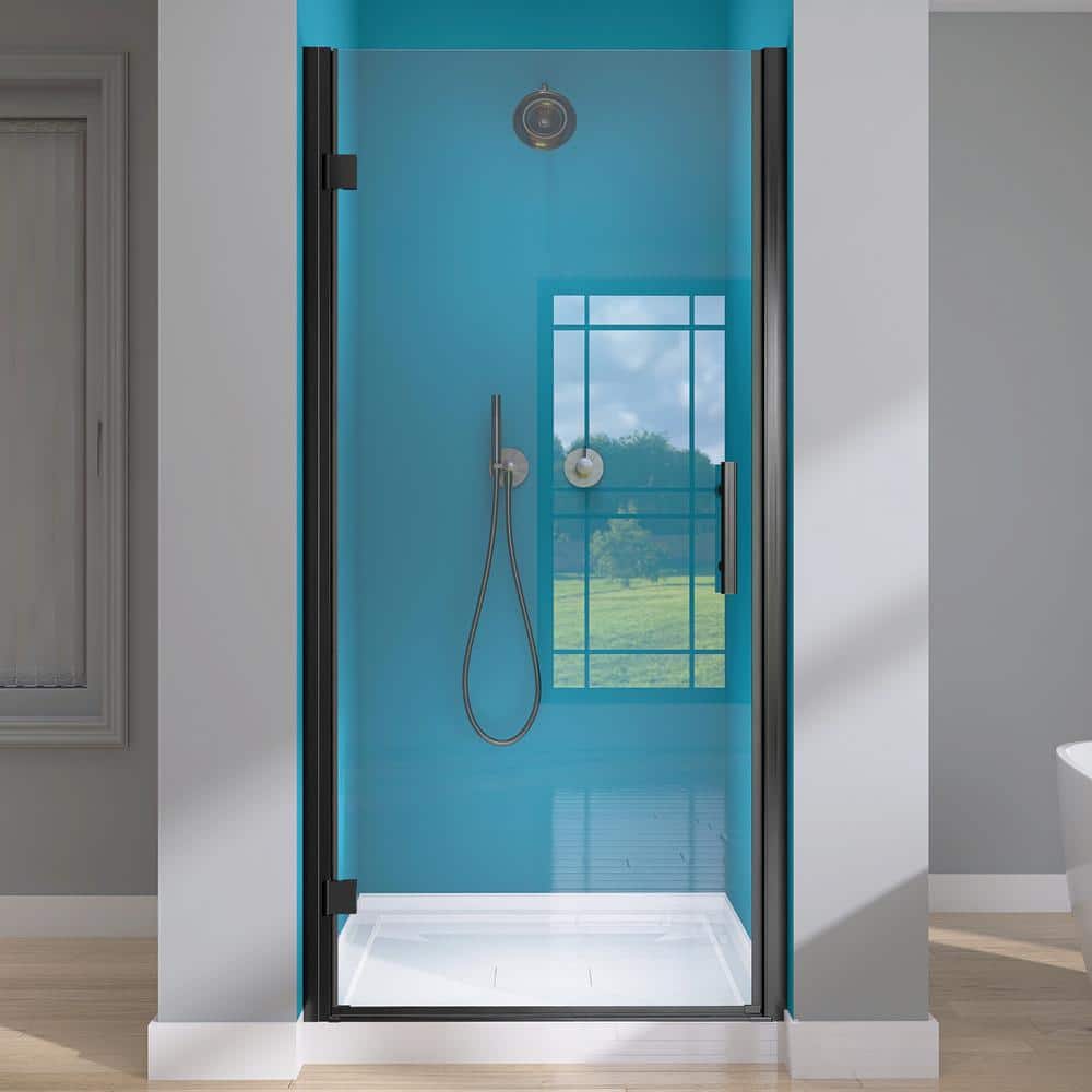 Matte Black Semi-Frameless Pivot Shower Door with Clear Glass