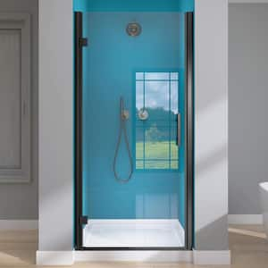 34 in. W x 72 in. H Semi-Frameless Pivot Swing Shower Door in Matte Black Finish with 1/4 in.Tempered Glass Left Hinged