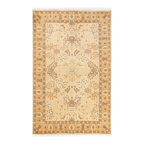 Mogul Traditional Ivory 4 ft. 8 in. x 7 ft. 4 in. Oriental Area Rug