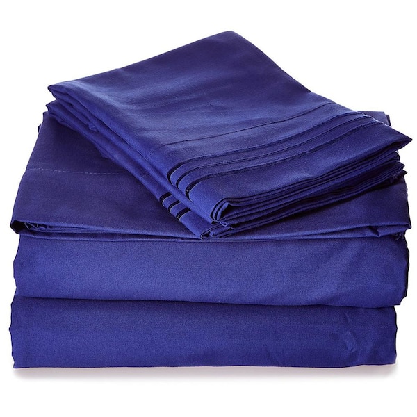 Elegant Comfort 4-Piece Royal Blue Solid Microfiber King - Split Sheet Set