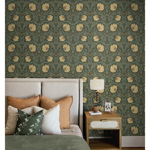 Meadow Green and Amber Pimpernel Garden Vinyl Peel and Stick Wallpaper Roll (Covers 31.35 sq. ft.)
