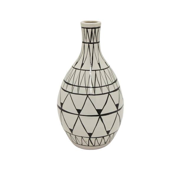THREE HANDS 15.5 in. White Ceramic Decorative Vase