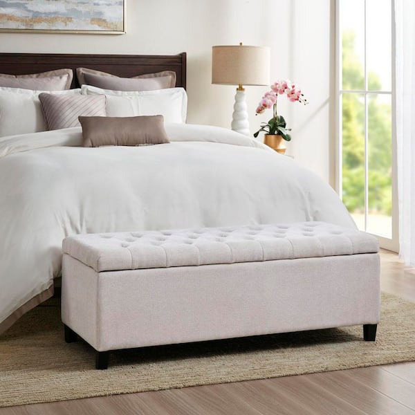 Sasha Natural Bedroom Bench with Tufted Top Upholstered Storage 49 in. W