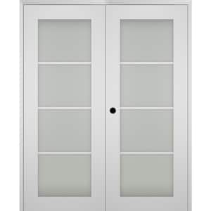 Smart Pro 56 in. x 96 in. Right Hand Active 4-Lite Frosted Glass Polar White Wood Composite Double Prehung French Door