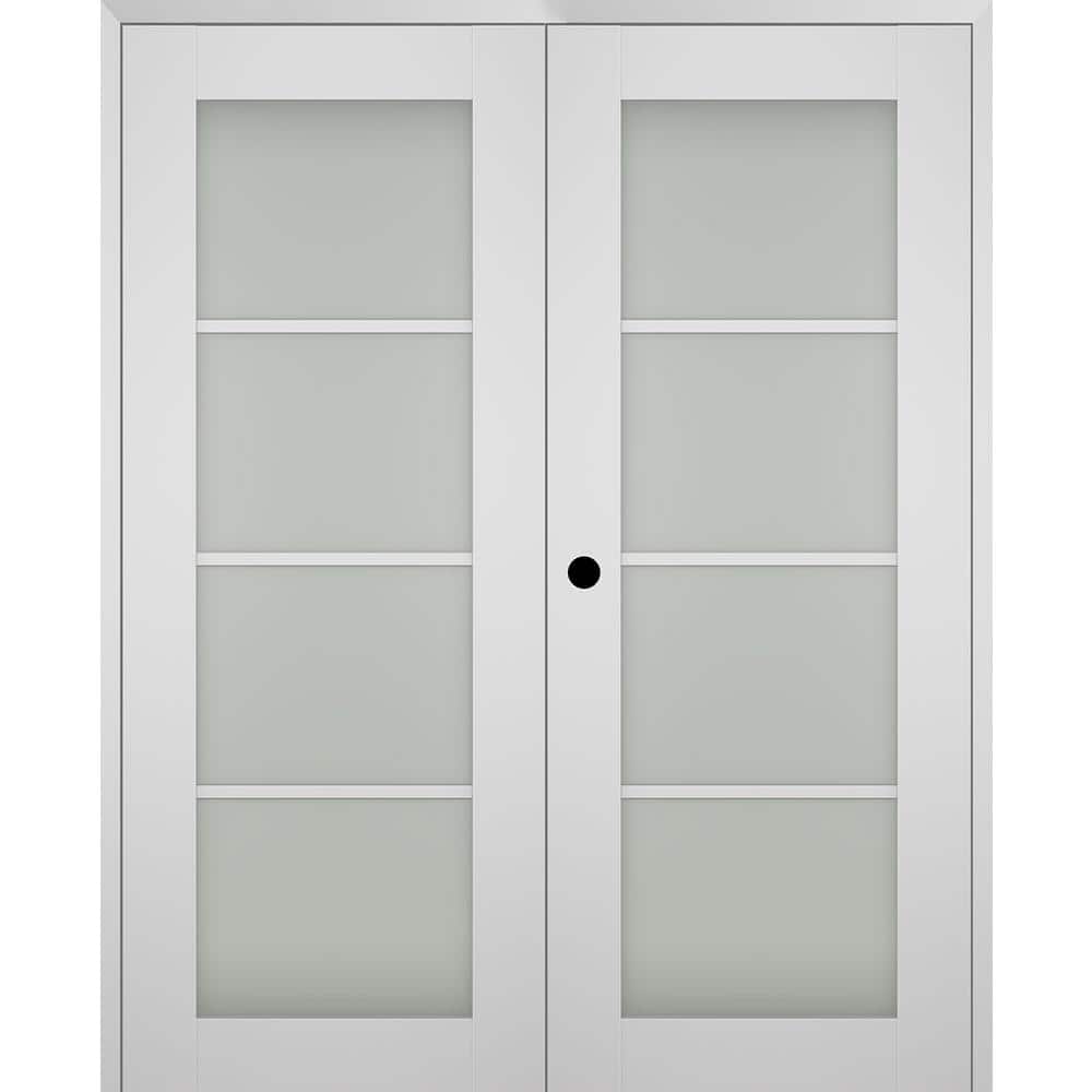 Smart Pro 64 in. x 80 in. Right Hand Active 4-Lite Frosted Glass Polar White Wood Composite Double Prehung French Door price history on PriceWatchPro