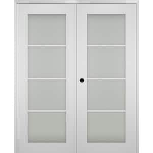 Smart Pro 64 in. x 80 in. Right Hand Active 4-Lite Frosted Glass Polar White Wood Composite Double Prehung French Door