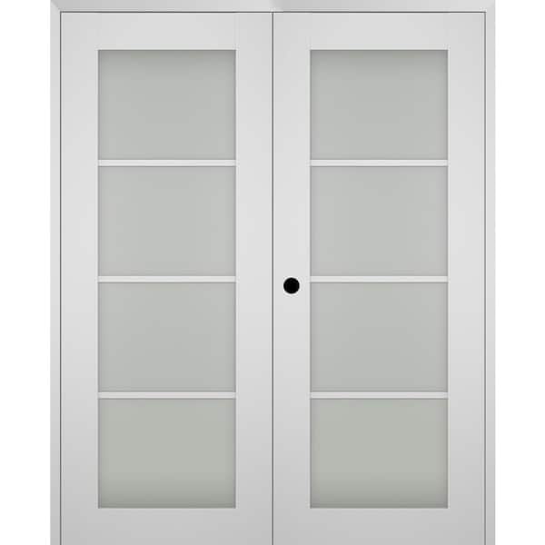 Smart Pro 36 in. x 96 in. Right Hand Active 4-Lite Frosted Glass Polar White Wood Composite Double Prehung French Door