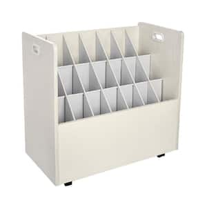 21-Slot White Mobile Rolling Wood Blueprint Roll File Large Document Organizer