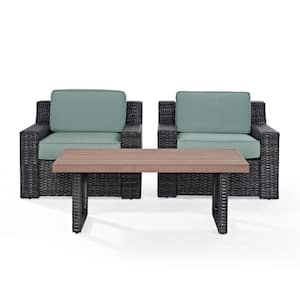 Beaufort 3-Piece Wicker Patio Outdoor Seating Set with Mist Cushion - 2 Wicker Outdoor Chairs, Coffee Table
