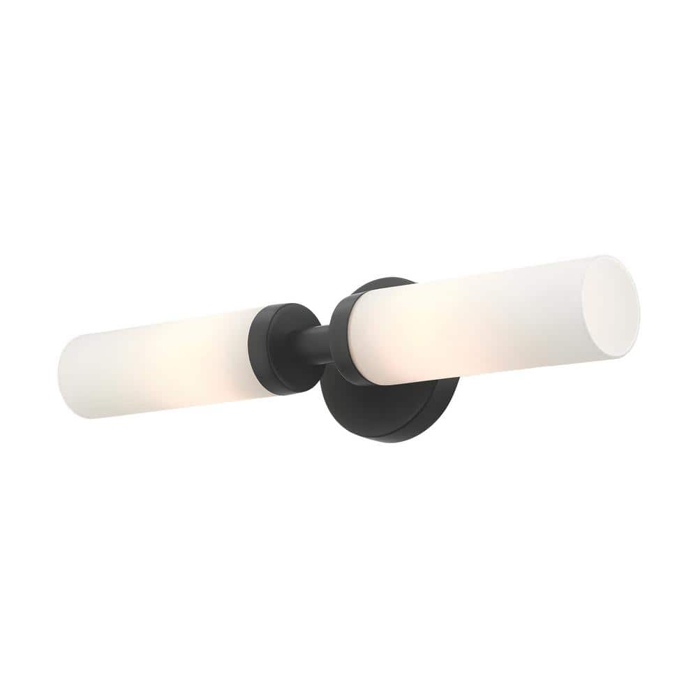 Black Steel 2-Light Vanity with Satin Opal Glass