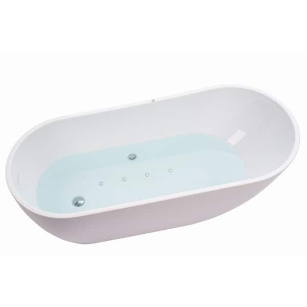69 in. L X 32 in. W White Acrylic Freestanding Air Bubble Drain Reversible Bathtub in White/Polished Chrome