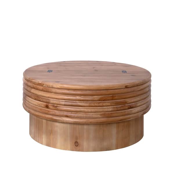 30.3 in. Brown Engineered Wood Round Outdoor Coffee Table with Hidden Storage
