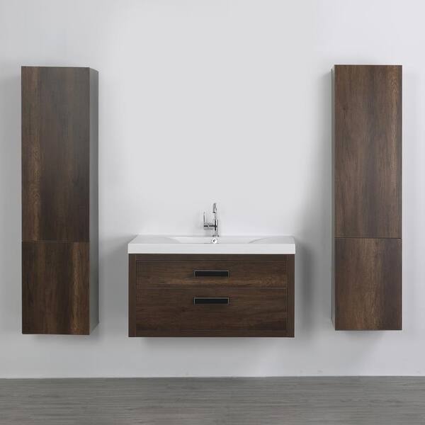 Streamline 39.4 in. W x 19.4 in. H Bath Vanity in Brown with Resin Vanity Top in White with White Basin