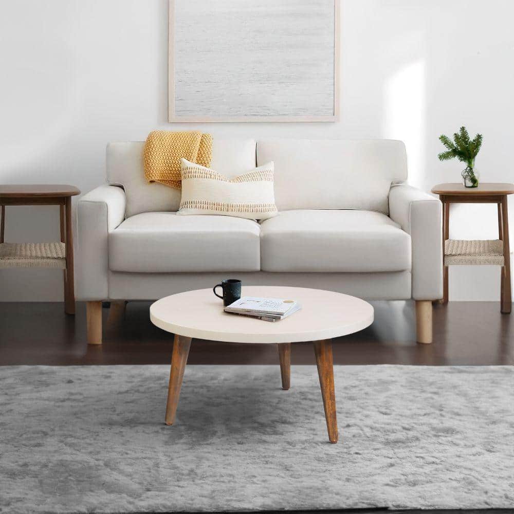 24 in. White and Brown Round Wood Coffee Table with Tapered Legs price history on PriceWatchPro