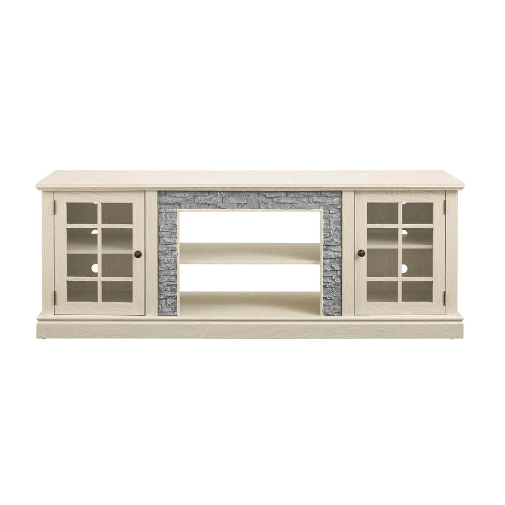 70 in. W x 19 in. D x 26 in. H Linen Cabinet Modern TV Stand with 2-Door Storage Faux Stone Media Console Cabinet, White