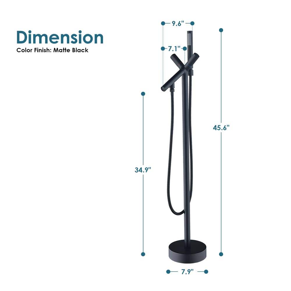 Matte Black Freestanding Floor Mounted Tub Filler with Handshower