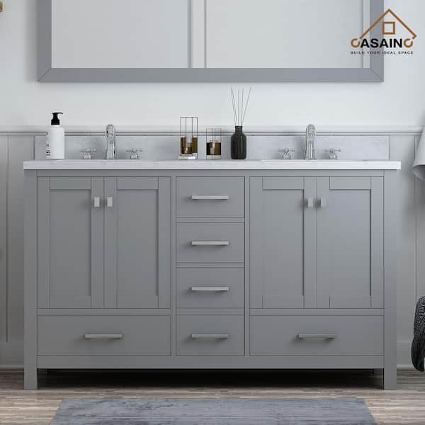 60 Titanium Grey Freestanding Solid Wood Bathroom Vanity Storage