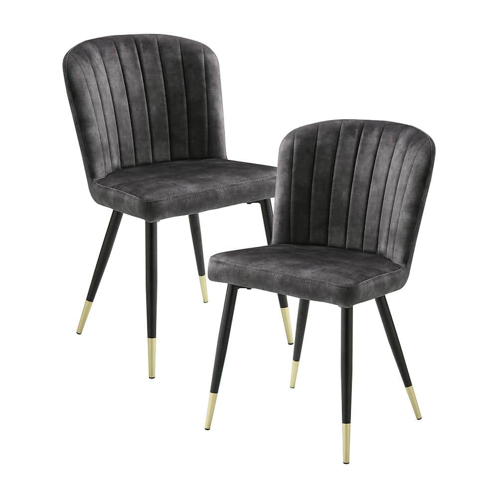 Hazel Charcoal Velvet Fabric Upholstered Dining Chair, Set of 2 with Metal 