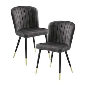 Hazel Charcoal Velvet Fabric Upholstered Dining Chair, Set of 2 with Metal Legs