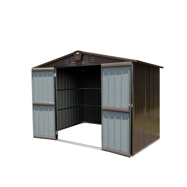 JimsMaison 8 ft. W x 6 ft. D Brown Metal Shed with Vents and Double Door (48 sq. ft.)