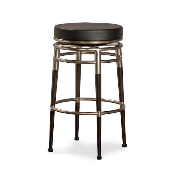 Hillsdale Furniture Salem 26 in. Brushed Chrome and Dark Brown Maple Swivel Backless Counter Stool