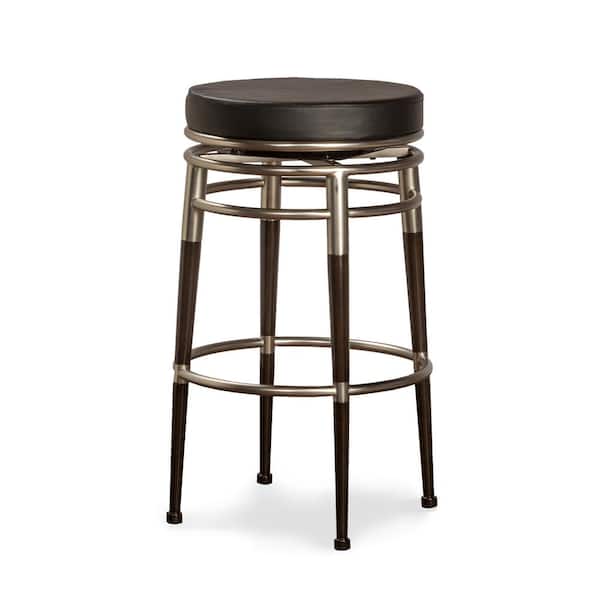 Hillsdale Furniture Salem 30 in. Brushed Chrome and Dark Brown Maple Swivel Backless Bar Stool