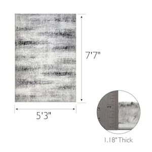 Zielle Soft Shag Painterly Watercolor Gray 5 ft. x 8 ft. Abstract Polypropylene Area Rug