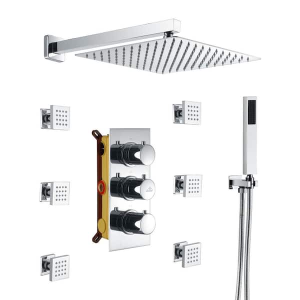 5-spray 12 in. Dual Shower Head and Handheld Shower Head with Body spray in Chrome 5-spray 12 in. Dual Shower Head and Handheld Shower Head with Body spray in Chrome
