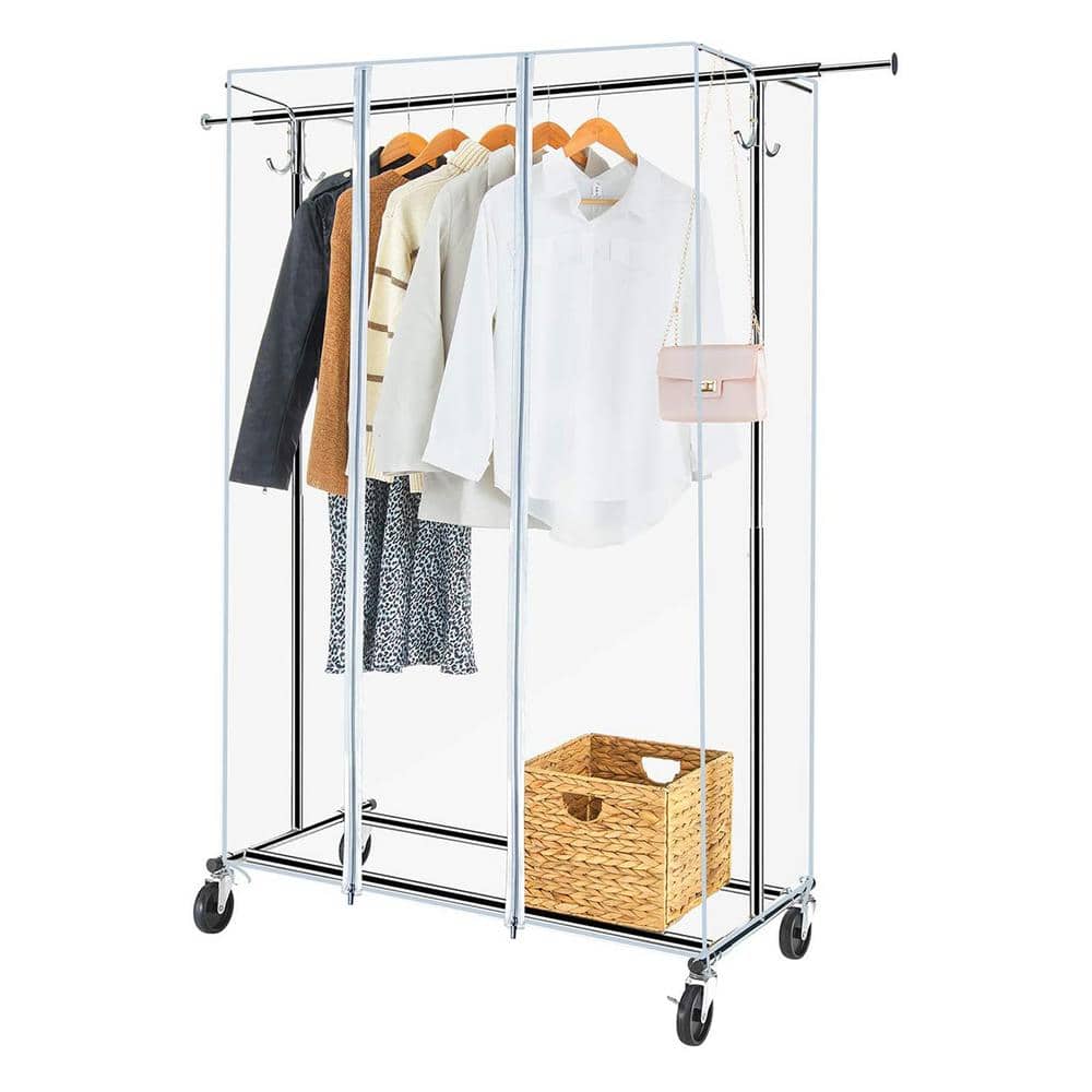 Chrome Steel Garment Clothes Rack Adjustable 67 in. W x 66 in. H, Grey
