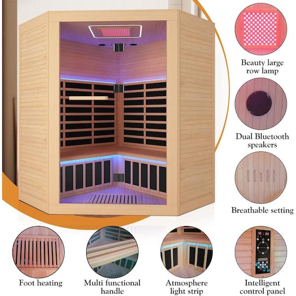 Moray 4-Person Indoor Hemlock Infrared Sauna with 11 Far-infrared Carbon Crystal Heaters and Chromotherapy