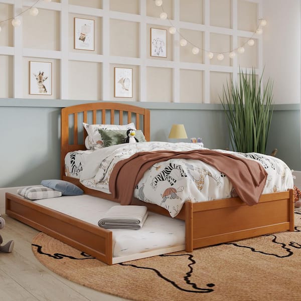 AFI Lucia Light Toffee Natural Bronze Solid Wood Frame Twin Platform Bed with Panel Footboard and Twin Trundle