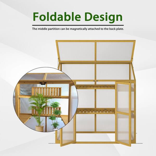 Unbranded - 53 in. W x 28 in. D x 54 in. H Outdoor Polycarbonate Pine Wood Greenhouse Garden Shed Cold Frame Greenhouse for Plants